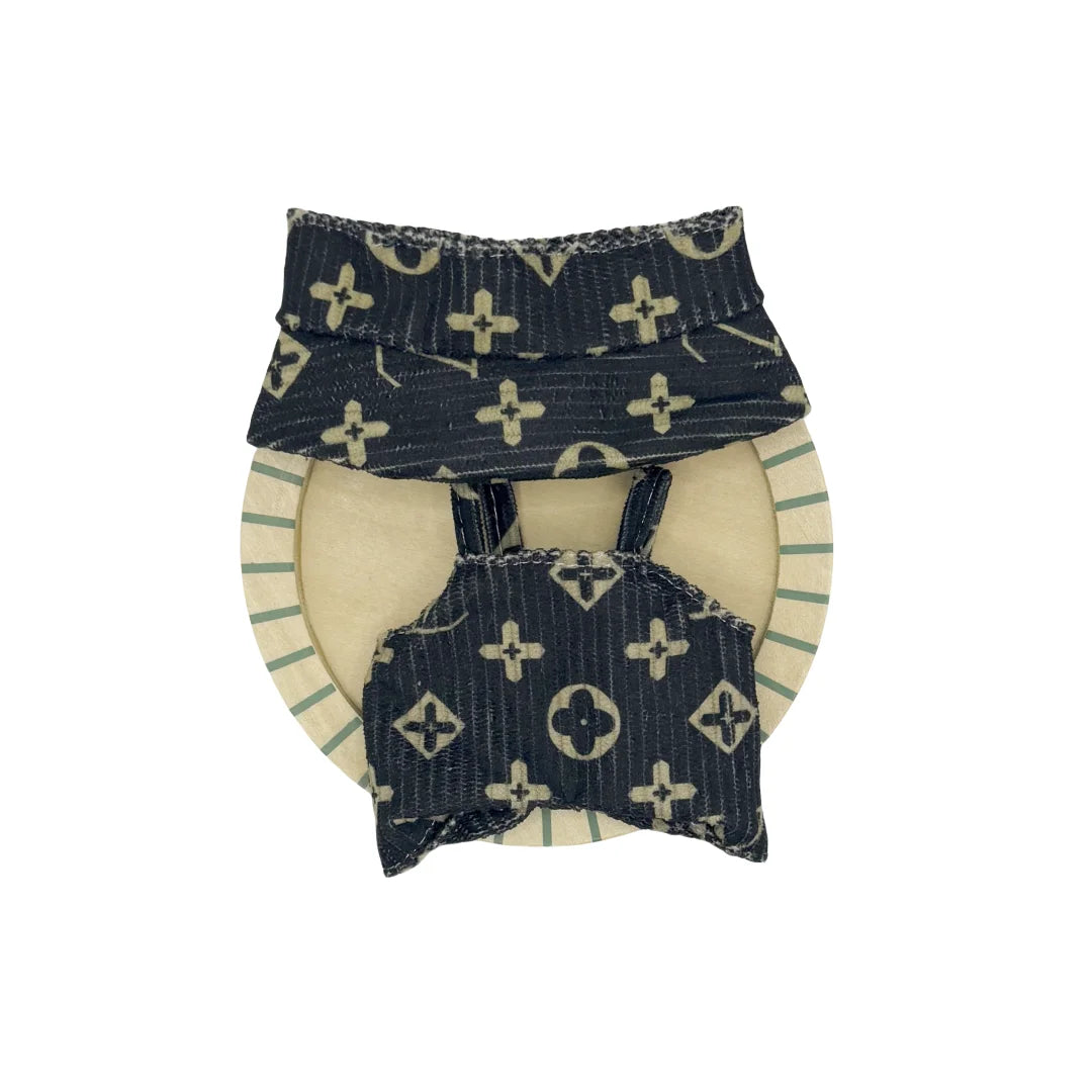 Labubu - Designer Faux Louis Vuitton Jumper and Bucket Hat Set - 17cm Labubu Doll Clothes