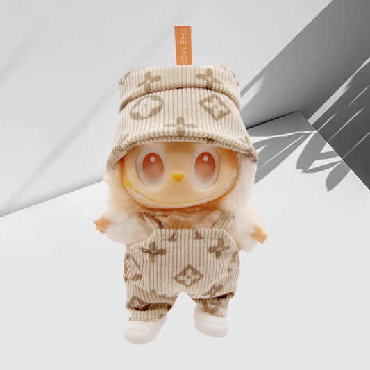 Labubu - Designer Faux Louis Vuitton Jumper and Bucket Hat Set - 17cm Labubu Doll Clothes