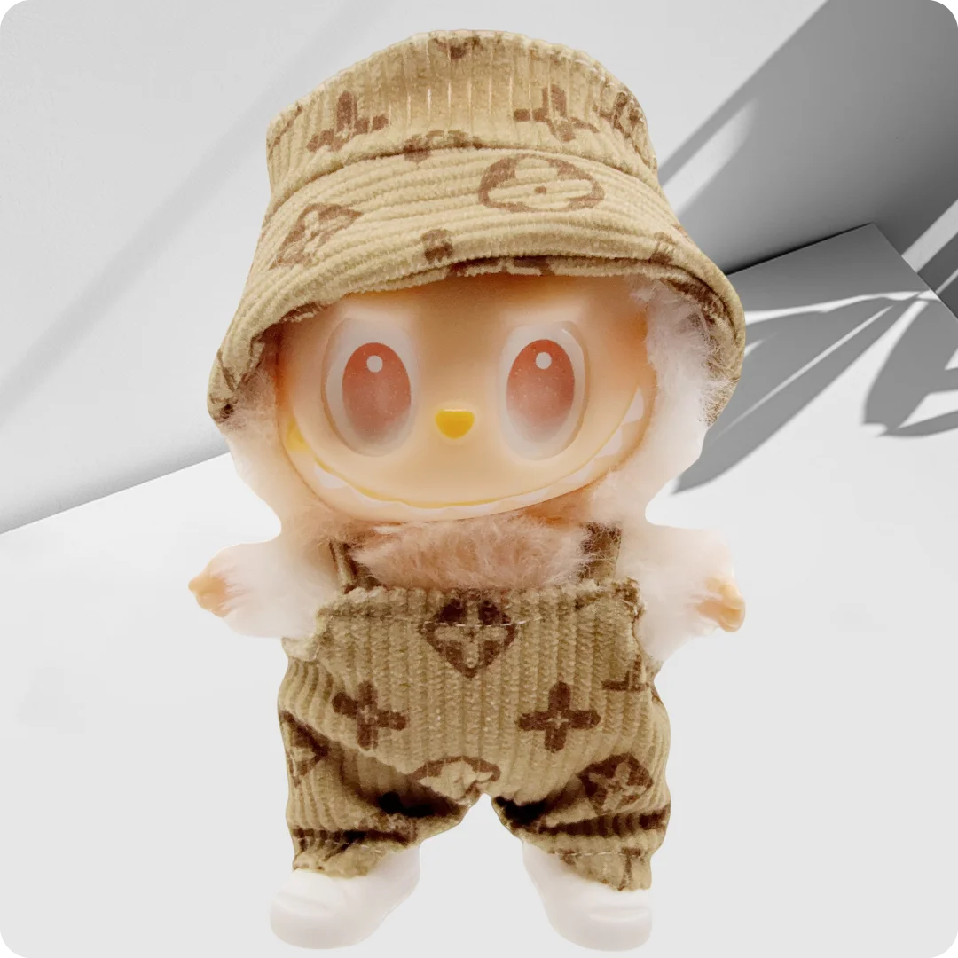 Labubu - Designer Faux Louis Vuitton Jumper and Bucket Hat Set - 17cm Labubu Doll Clothes