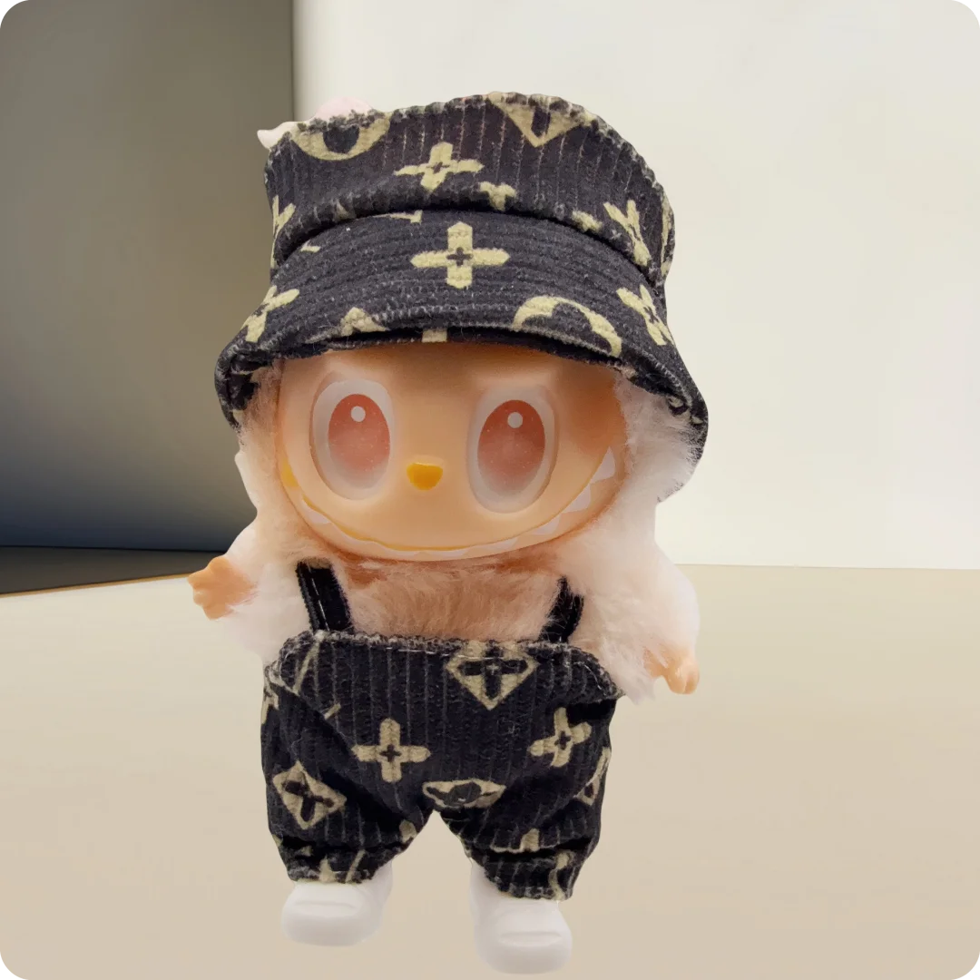 Labubu - Designer Faux Louis Vuitton Jumper and Bucket Hat Set - 17cm Labubu Doll Clothes