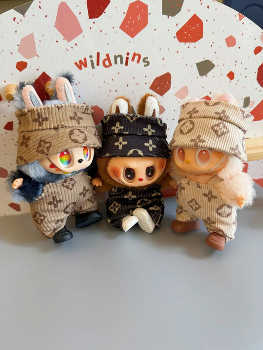 Labubu - Designer Faux Louis Vuitton Jumper and Bucket Hat Set - 17cm Labubu Doll Clothes