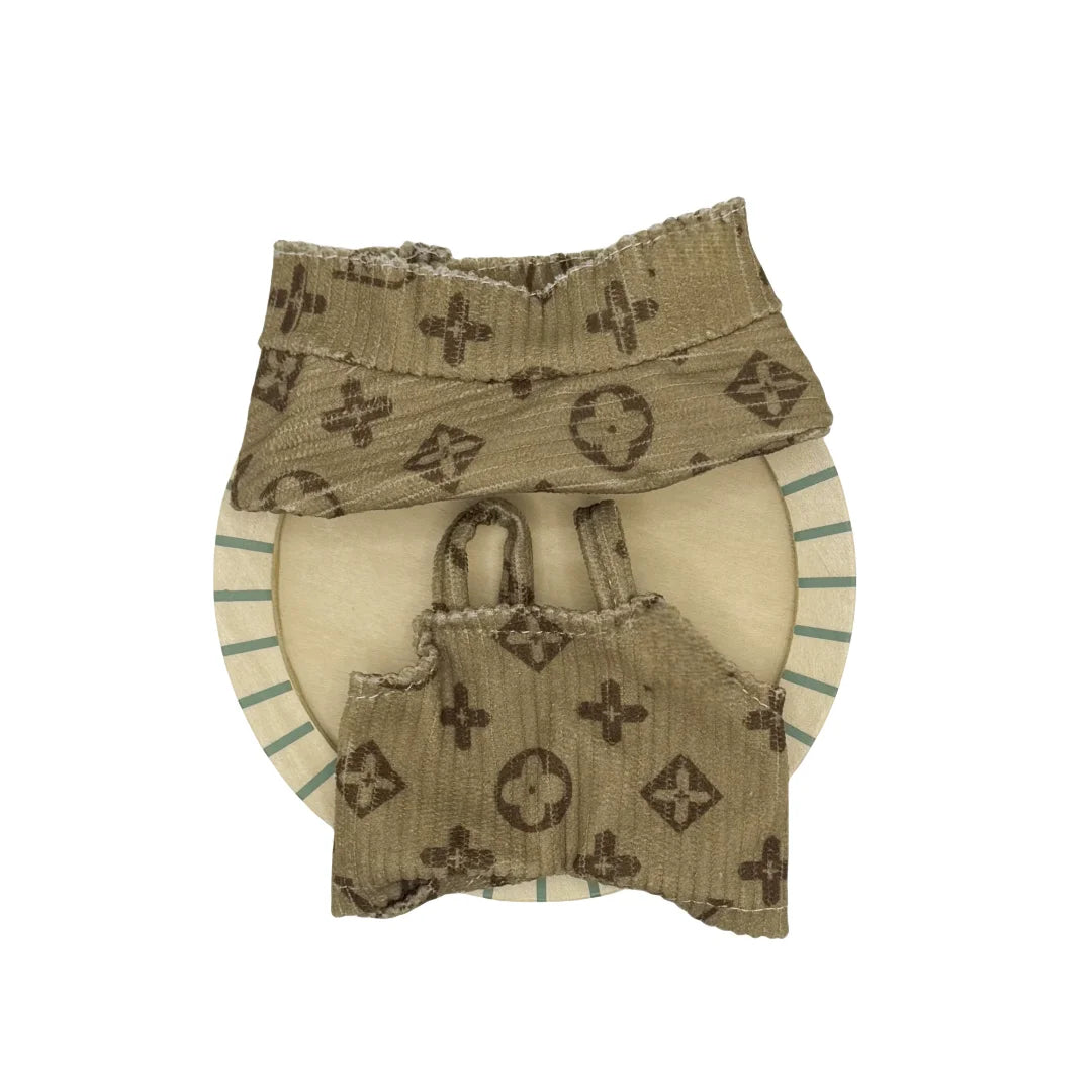 Labubu - Designer Faux Louis Vuitton Jumper and Bucket Hat Set - 17cm Labubu Doll Clothes